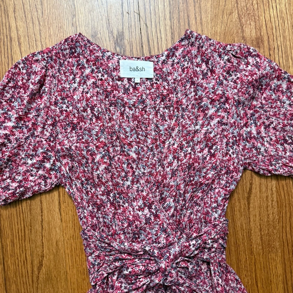 Ba&sh Noemie Fuchsia Floral Short Sleeve Wrap Midi Dress in size 4 - Picture 5 of 16